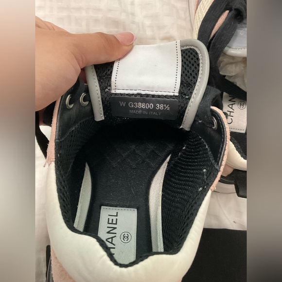 Chanel women Mesh Suede Calfskin Grained Calfskin Womens CC Sneakers 38.5 pink - Picture 10 of 13